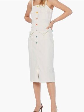MOTHER Ivory Overall Midi Dress with Rainbow Hardware